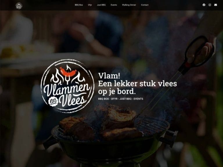 Donker webdesign BBQ Nijlen - Vlammen en Vlees website